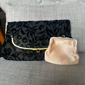 Vintage Coblentz Black Floral Clutch‎ Velvet Burnout Coin Purse Kiss Closure